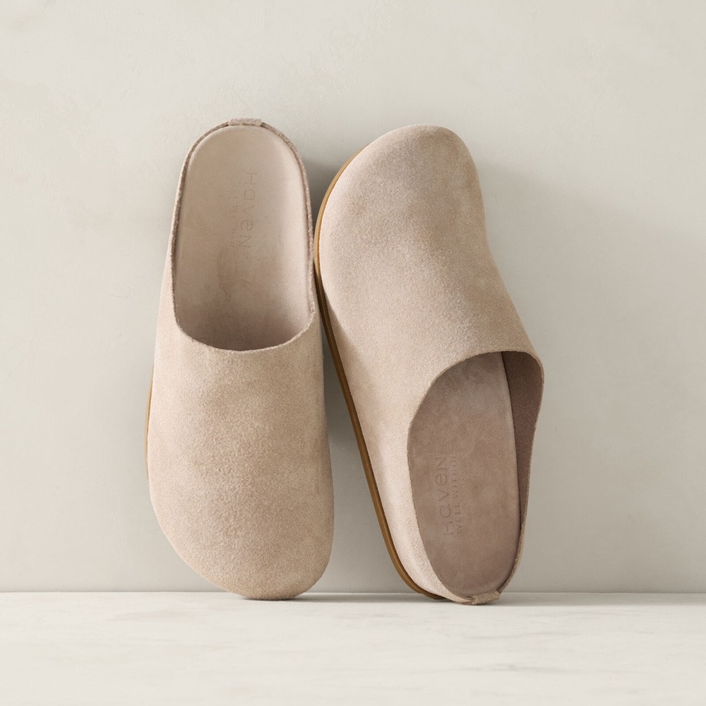 Beige Suede Clogs/Mules
